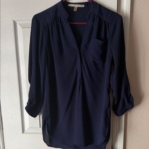 Equipment Navy V-Neck Silk Blouse